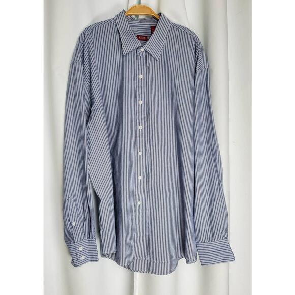 IZOD Buttons Down Man’s Shirt White w/ thin blue strips. - Size 2XL - Picture 1 of 5